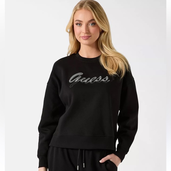 Guess Tops - NWT!! GUESS Black Rhinestone Script Logo Sweatshirt